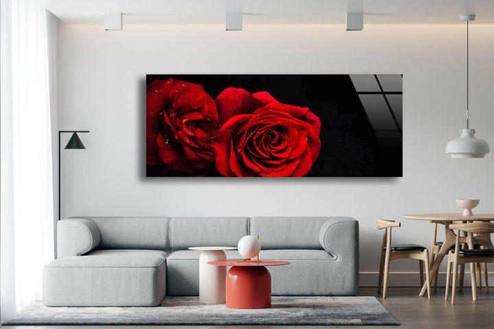 Red Rose Drops Glass Wall Art, glass pictures for Wall, glass prints wall art