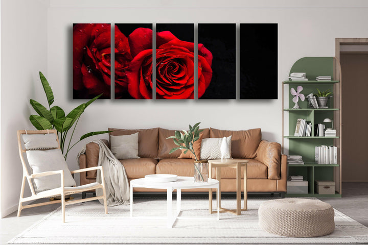 Red Rose Drops Glass Wall Art, glass image printing, glass prints from photos