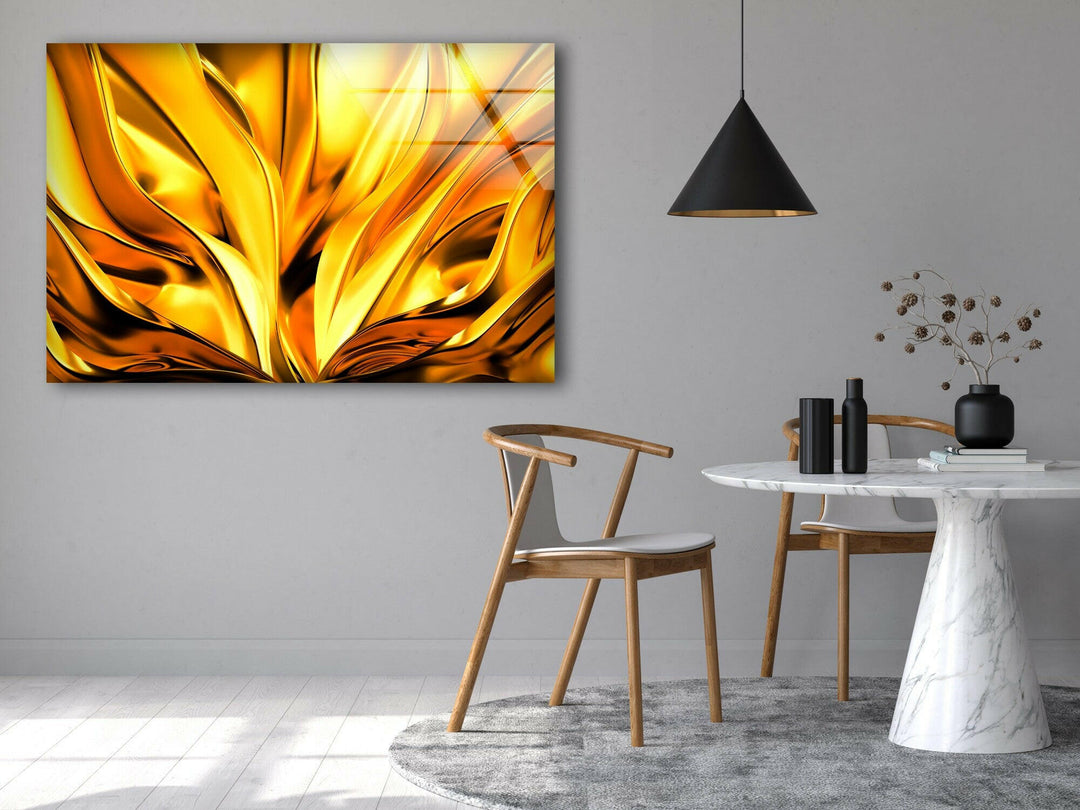 Alcohol Ink Golden 3D Glass Wall Art glass photo prints, glass picture prints