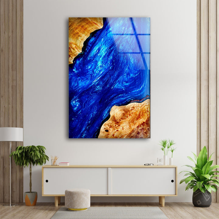 Blue Abstract Epoxy Glass Wall Art photo print on glass, prints on glass wall art