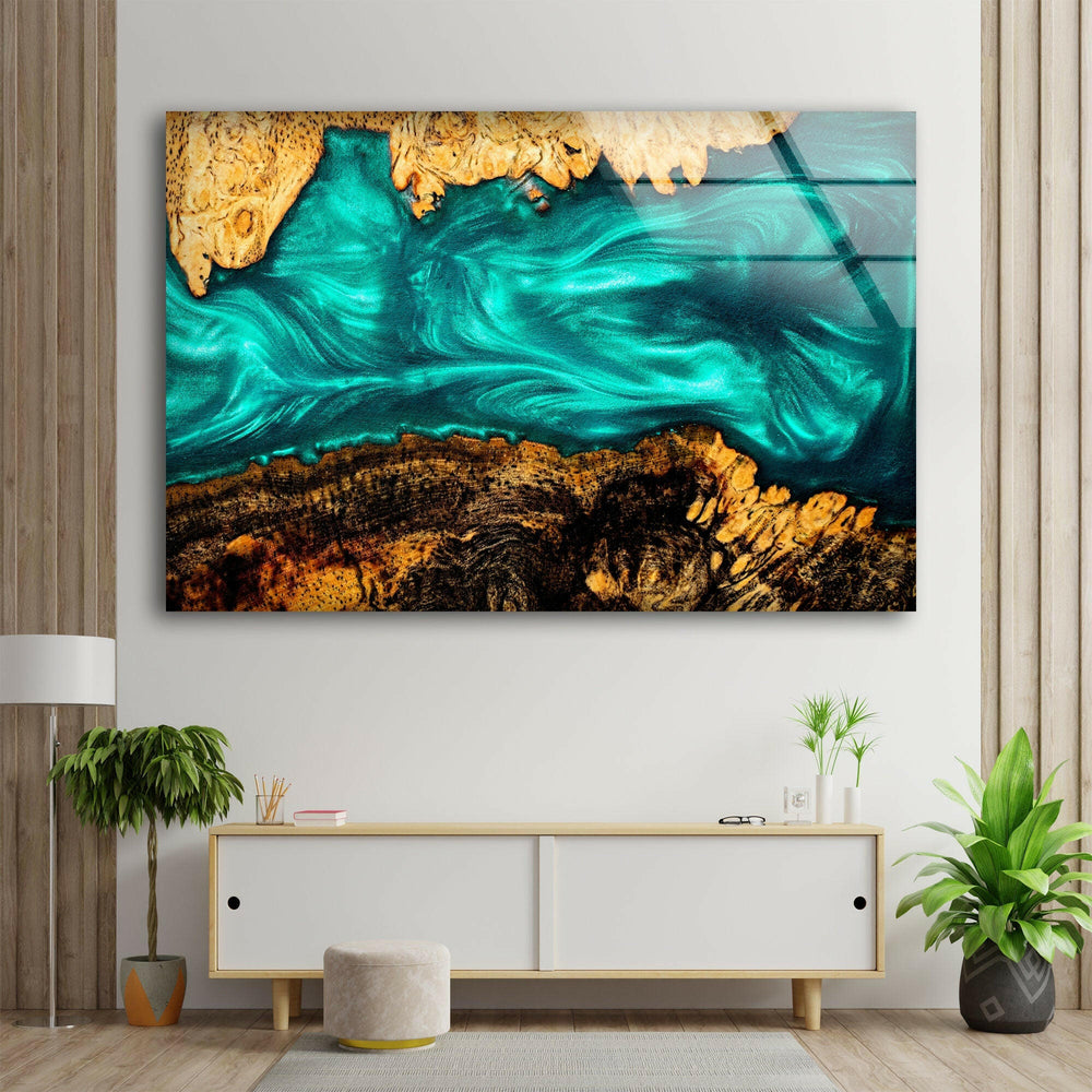 Blue Epoxy Art Abstract Glass Wall Art glass pictures for Wall, glass prints wall art