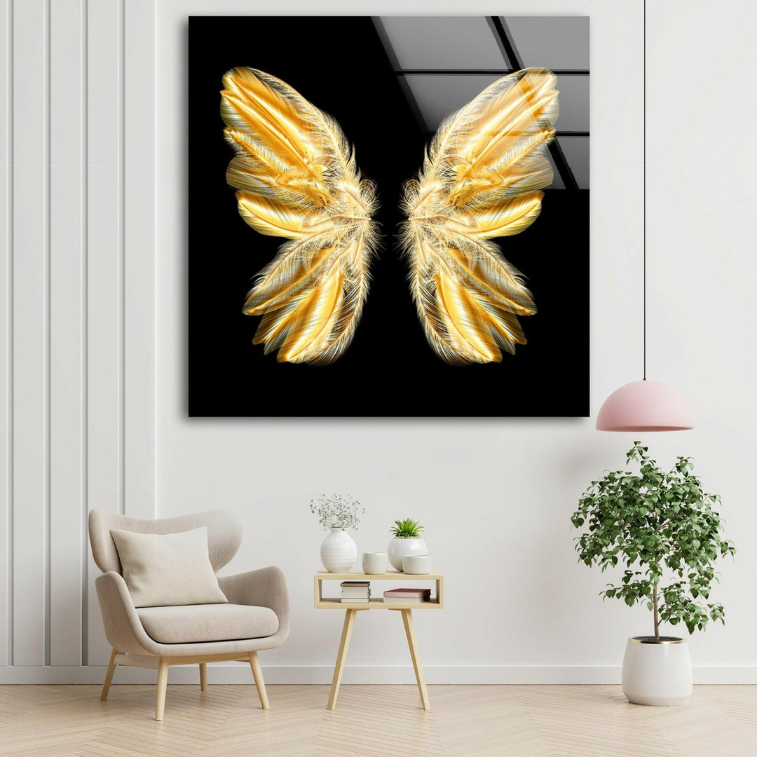 Golden Butterfly Glass Wall Art Glass Printing Wall Art, Print photos on glass