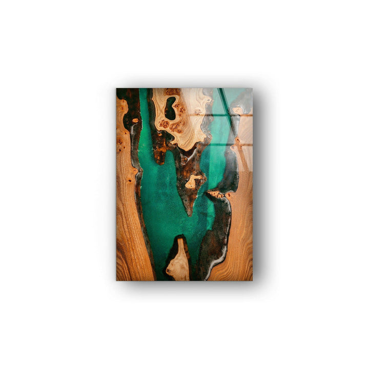 Wooden Green Epoxy Abstract Glass Wall Art