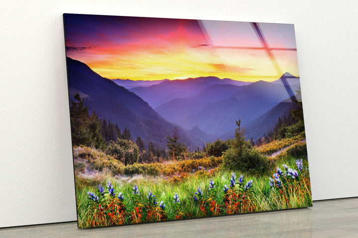 Sunset Colored Mountains Glass Wall Art glass image printing, glass prints from photos