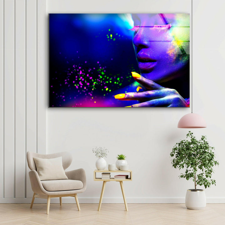 Woman in Neon Light Cool Wall Art & Glass Printing