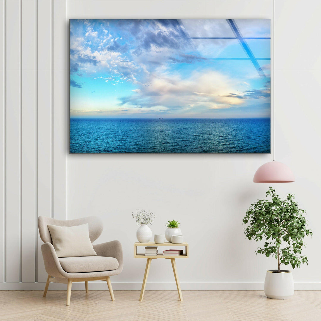 Blue Sky & White Clouds Glass Wall Art glass art painting, glass art for the Wall