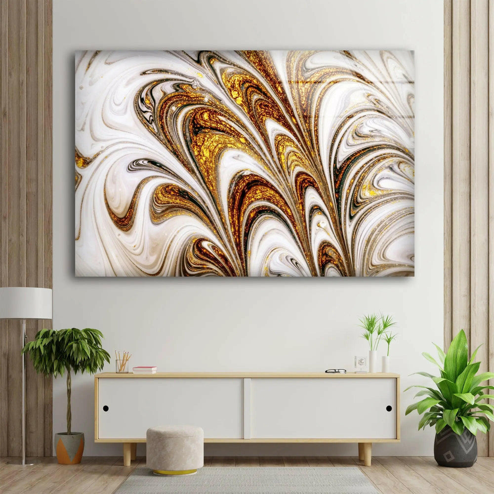 Golden Glitter Abstract Tempered Glass Wall Art