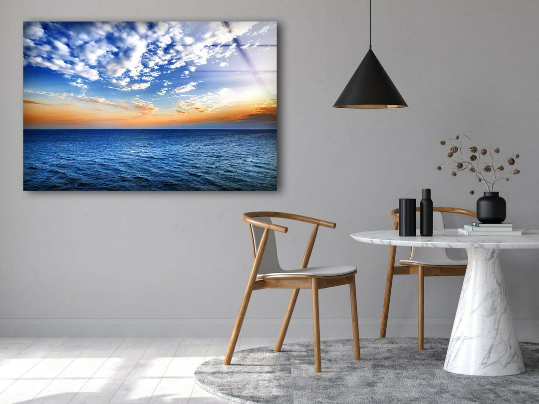 Sea Sunset With Waves Glass Wall Art custom glass pictures, glass art prints