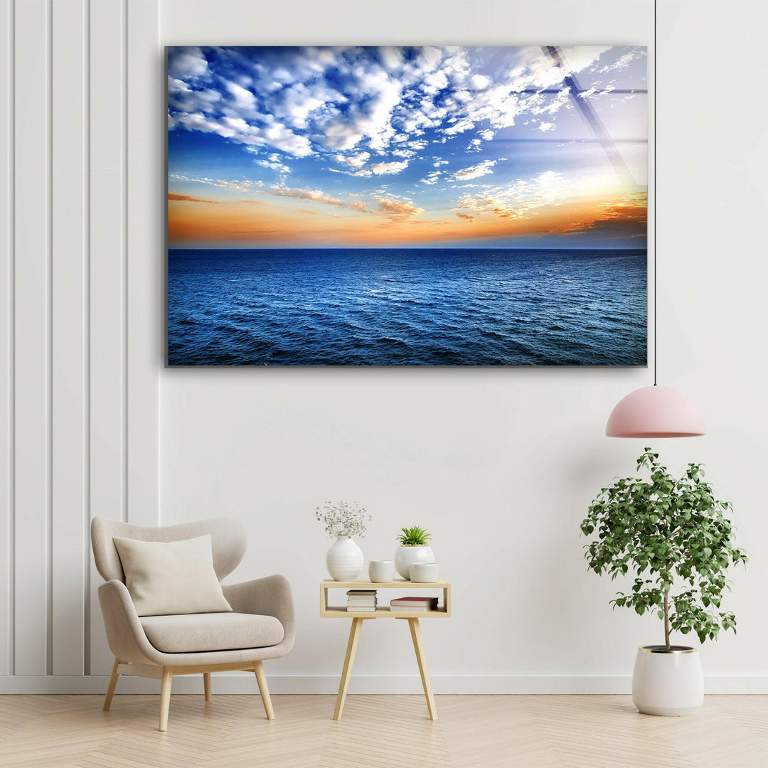 Sea Sunset With Waves Glass Wall Art glass image printing, glass prints from photos