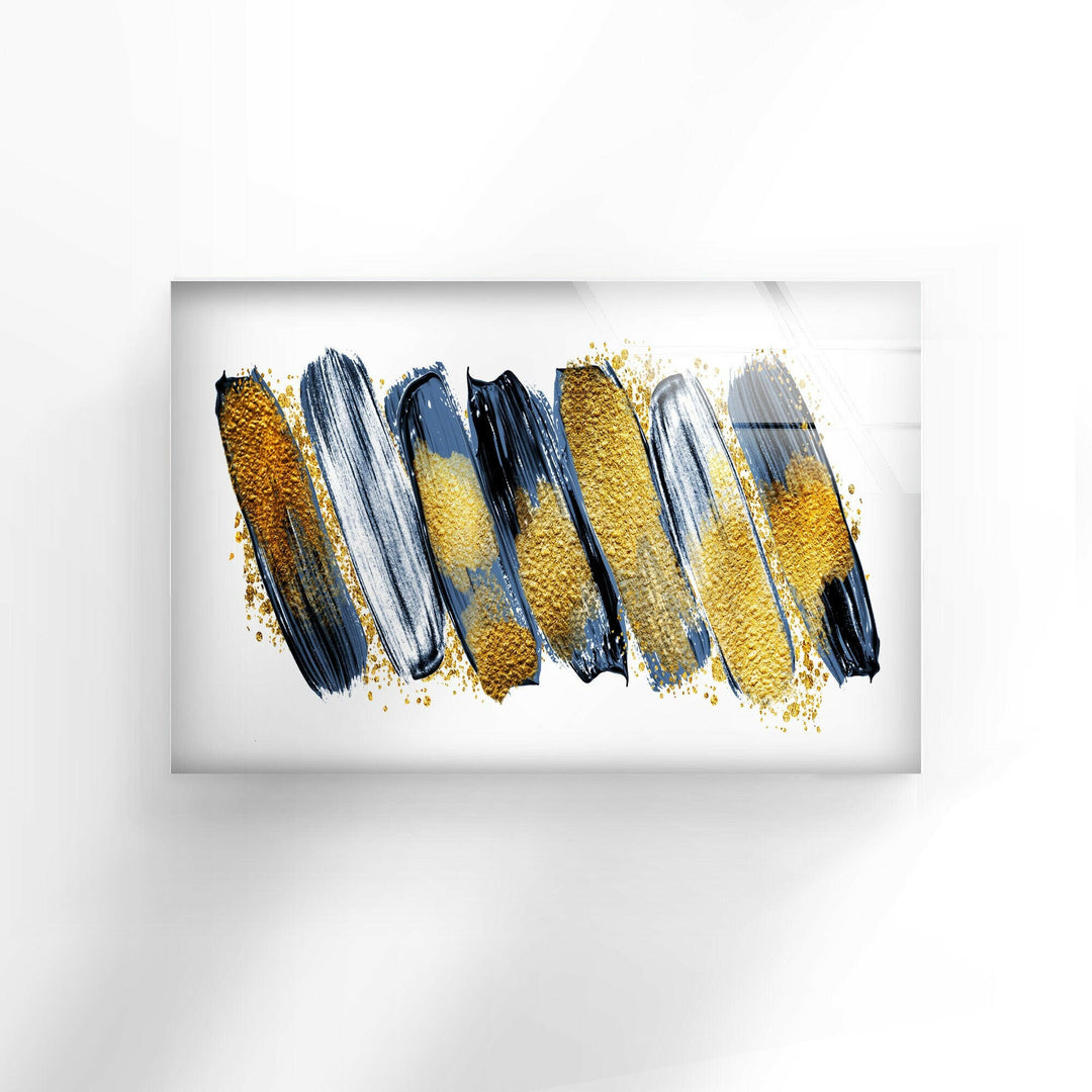 Gold Glitters with Blue Abstract Glass Wall Art, glass pictures for Wall, glass prints wall art