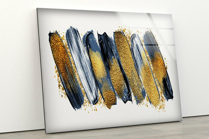 Gold Glitters with Blue Abstract Glass Wall Art, photo print on glass, prints on glass wall art