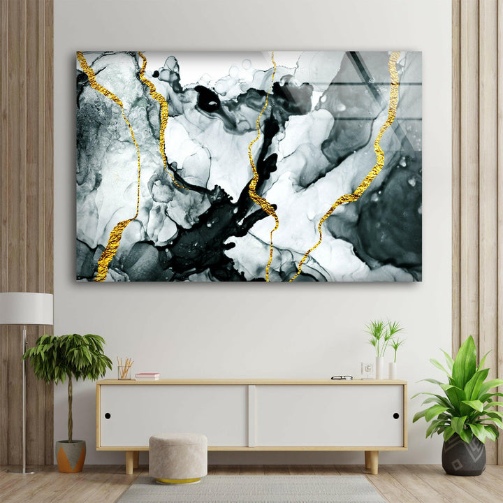 Gold & White Abstract Marble Glass Wall Art glass wall decor, glass wall art decor