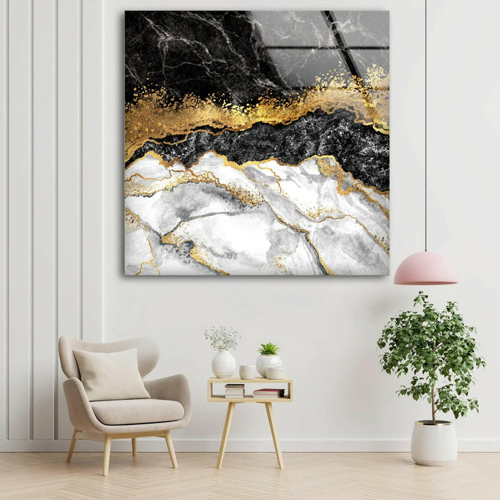 Black White Gold Marble Glass Wall Art, art glass wall art, glass wall art pictures