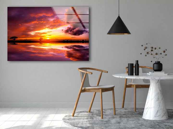 Vivid Pink Sunset Sky Glass Wall Art print on glass, glass printed photos