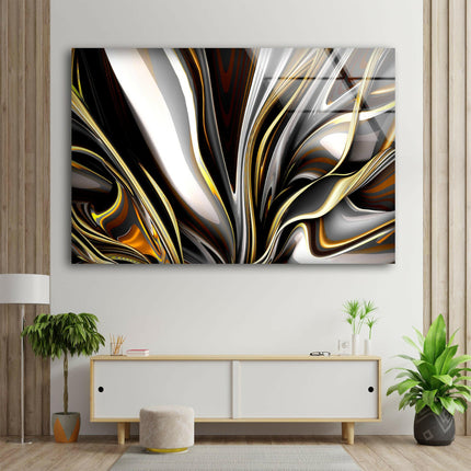 Abstract Luxury Golden Splash Glass Wall Art