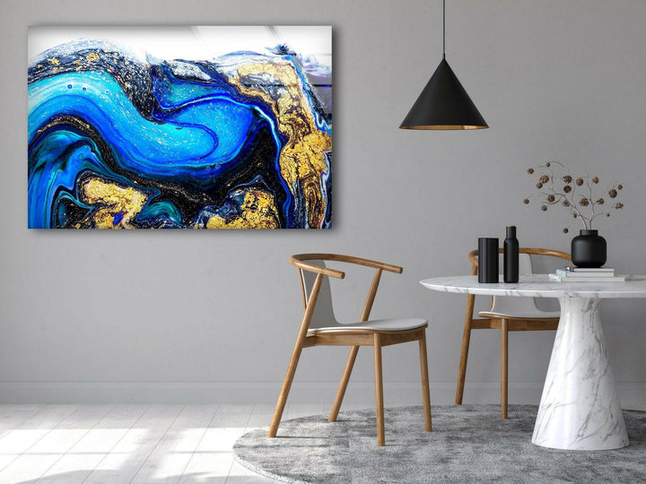 Blue Gold Marble Abstract Glass Wall Art glass image printing, glass prints from photos