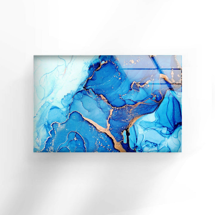 Blue and Gold Abstract Tempered Glass Wall Art - MyPhotoStation