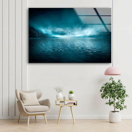 Futuristic Blue Light Glass Wall Art