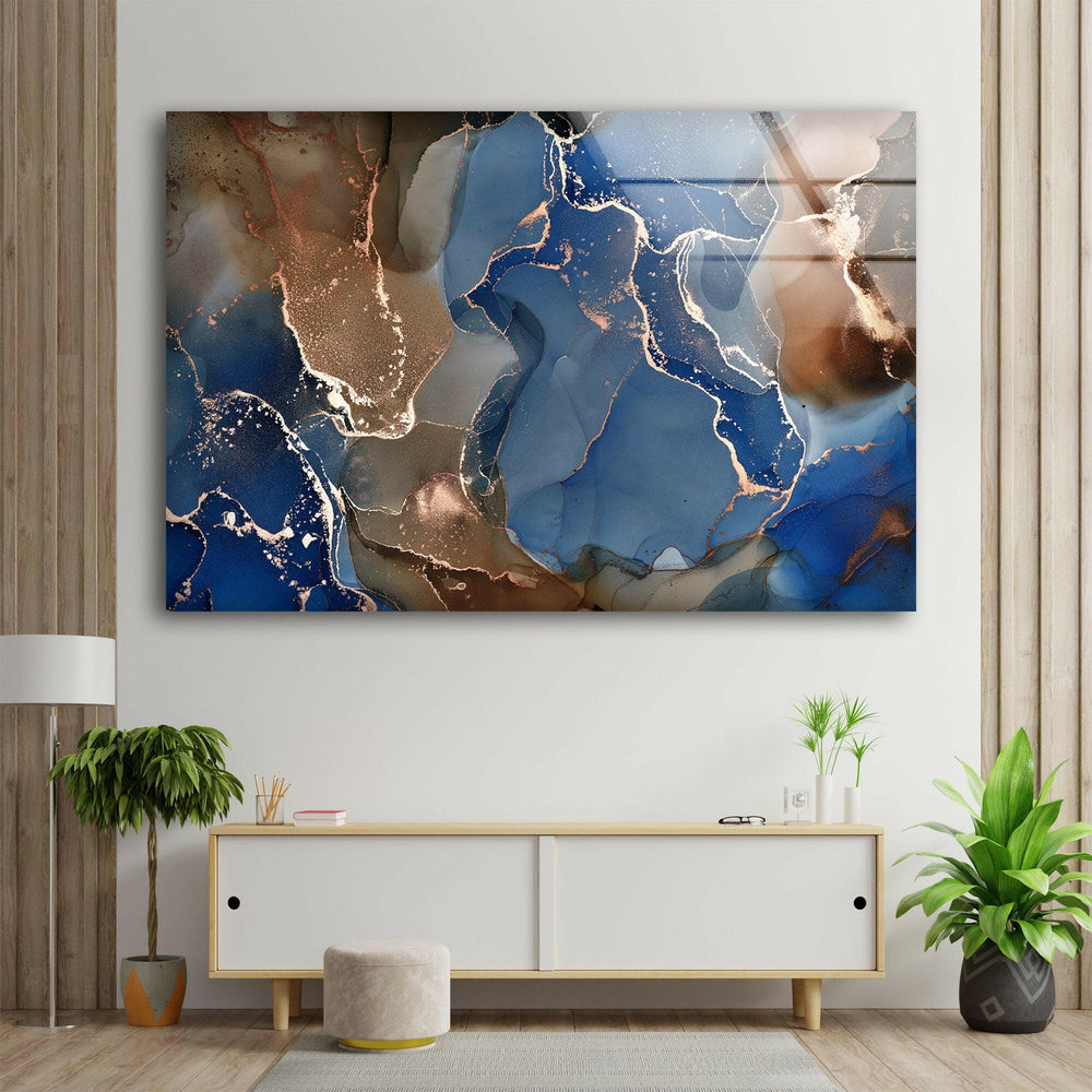 Blue and Brown Marble Glass Wall Art glass image printing, glass prints from photos