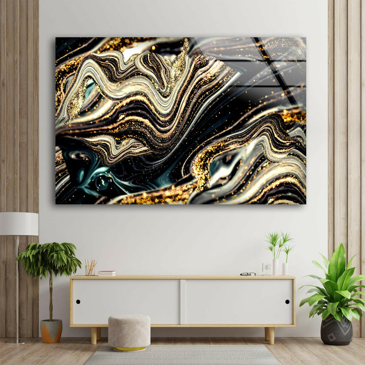 Glitter Swirls of Marble Glass Printing Wall Art