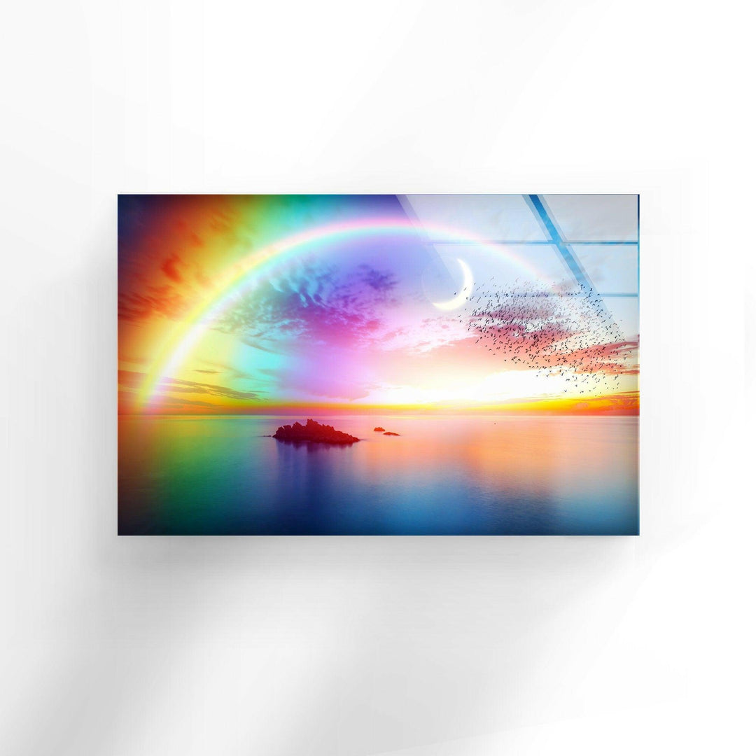 Rainbow Over The Sea Glass Wall Art picture on glass wall art, photos printed on glass