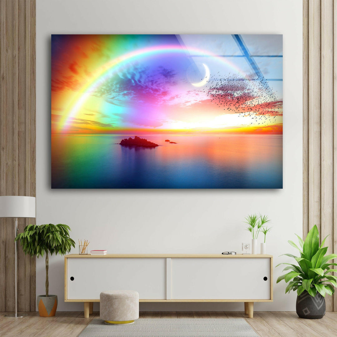 Rainbow Over The Sea Glass Wall Art custom glass photo prints, large glass prints