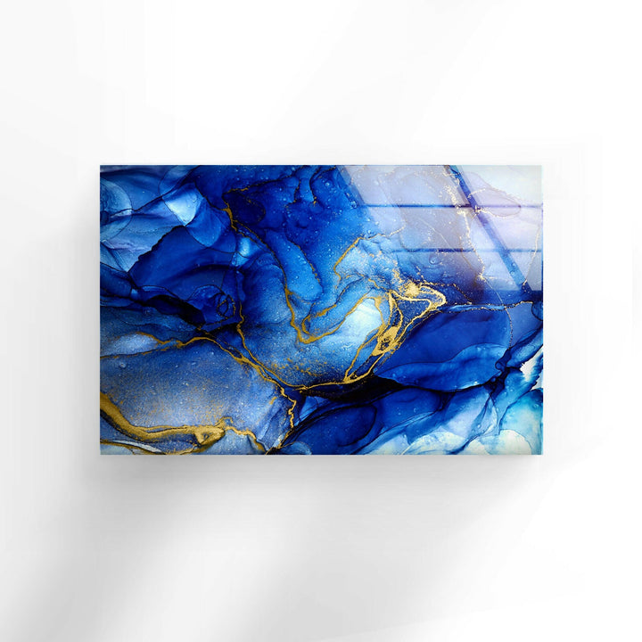 Gold & Blue Alcohol Ink Abstract Glass Wall Art stained glass wall art, stained glass wall decor