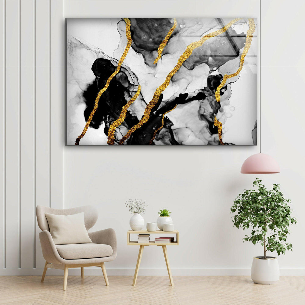 Smoke Black with Gold inks Glass Wall Art