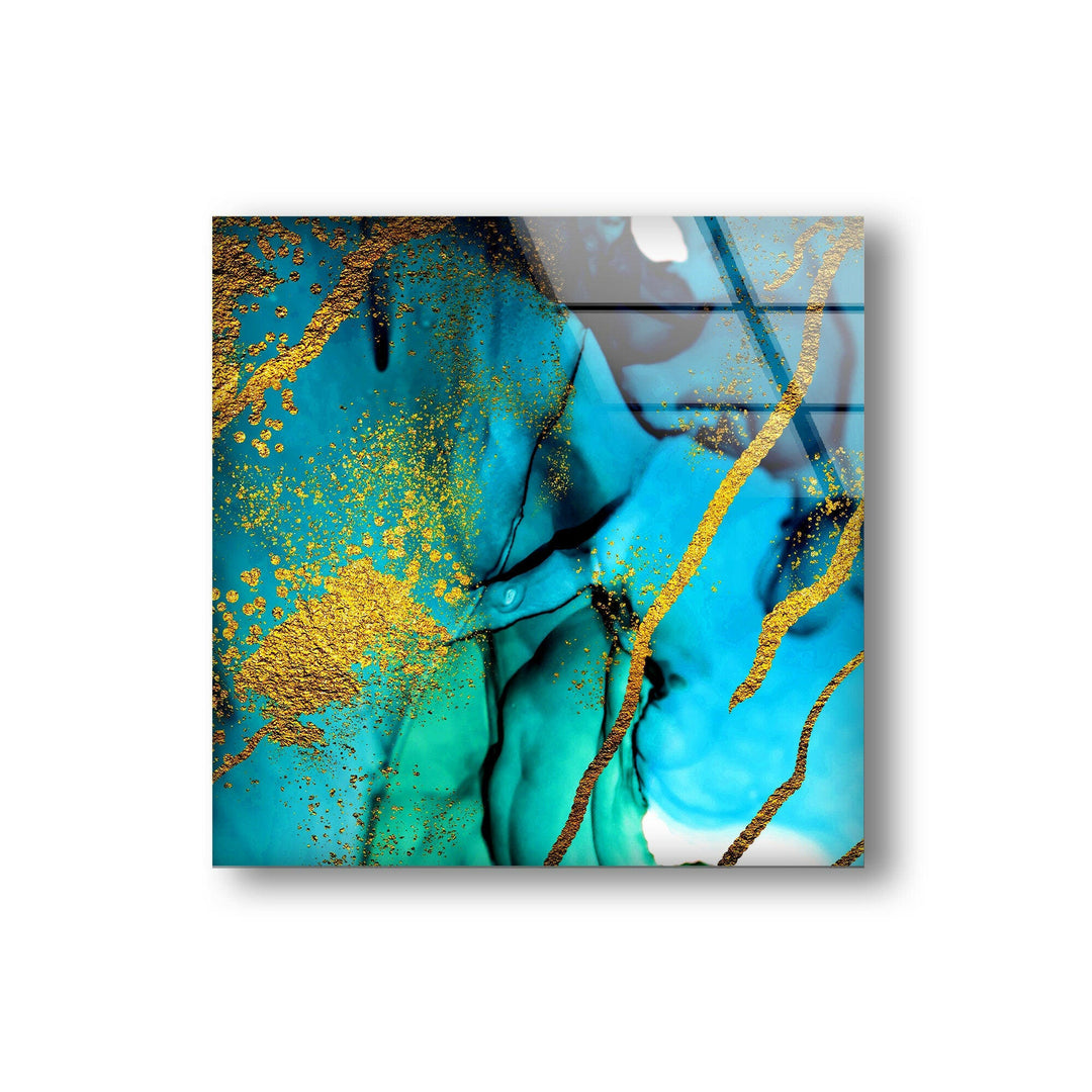 Blue and Golden Marble Glass Wall Art photo print on glass, prints on glass wall art