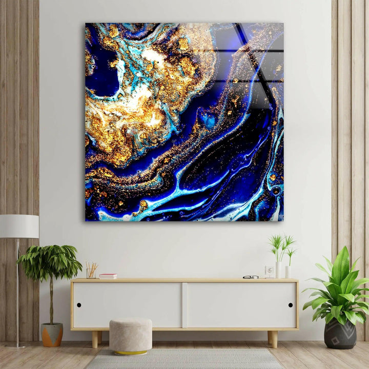 Blue with Gold Sparkles Abstract Glass Wall Art stained glass wall art, stained glass wall decor