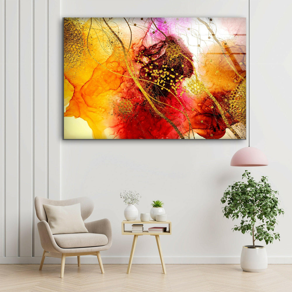 Gold Color Splash Abstract Art & Glass Wall Decor