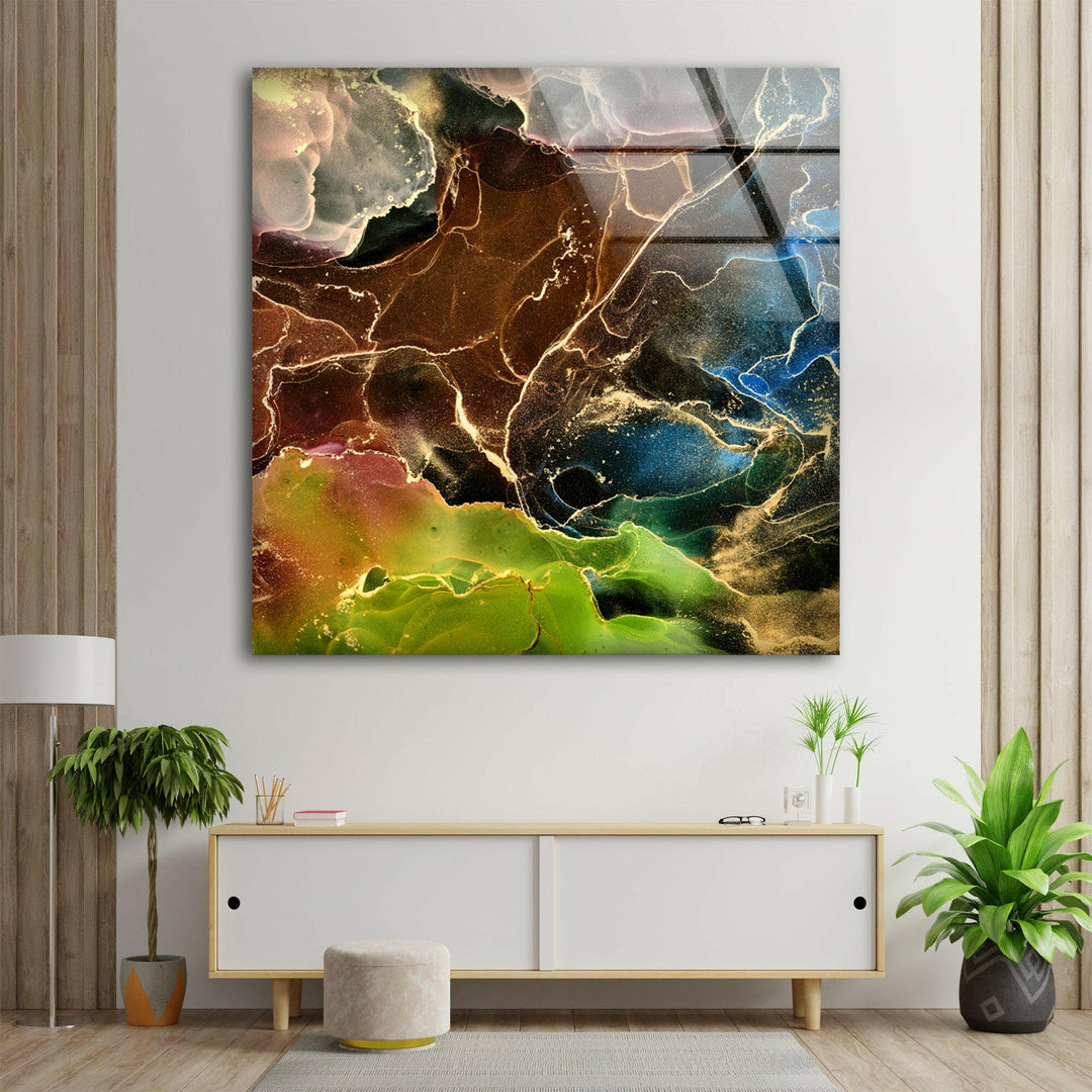 Brown Green Abstract Glass Wall Art , large glass photo prints, glass wall photos