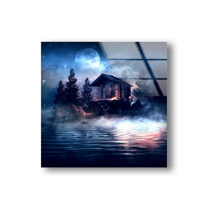 Night House Landscape Glass Wall Art glass art painting, glass art for the Wall