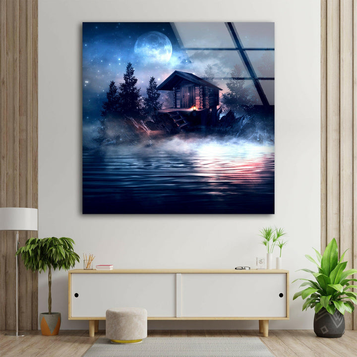 Night House Landscape Glass Wall Art Glass Printing Wall Art, Print photos on glass