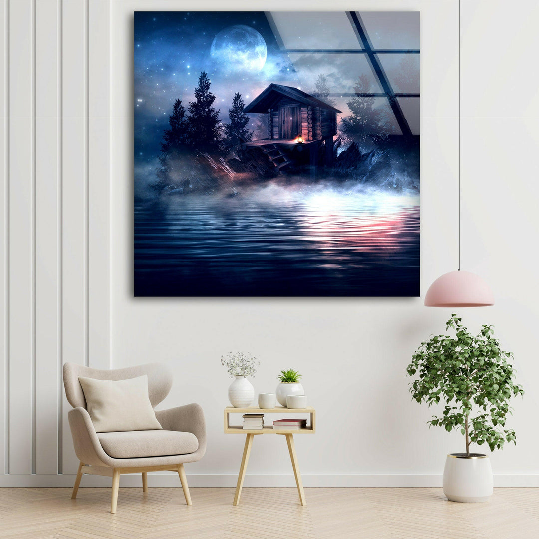 Night House Landscape Glass Wall Art glass image printing, glass prints from photos