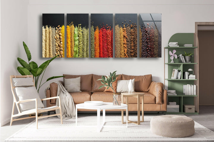 Colorful Spices & Legumes Glass Wall Art, glass photo prints, glass picture prints