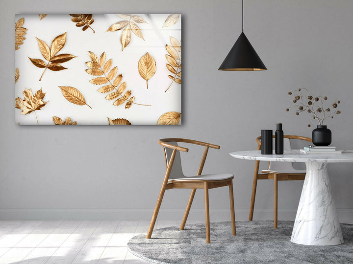 Golden Leaves Glass Wall Art, glass image printing, glass prints from photos