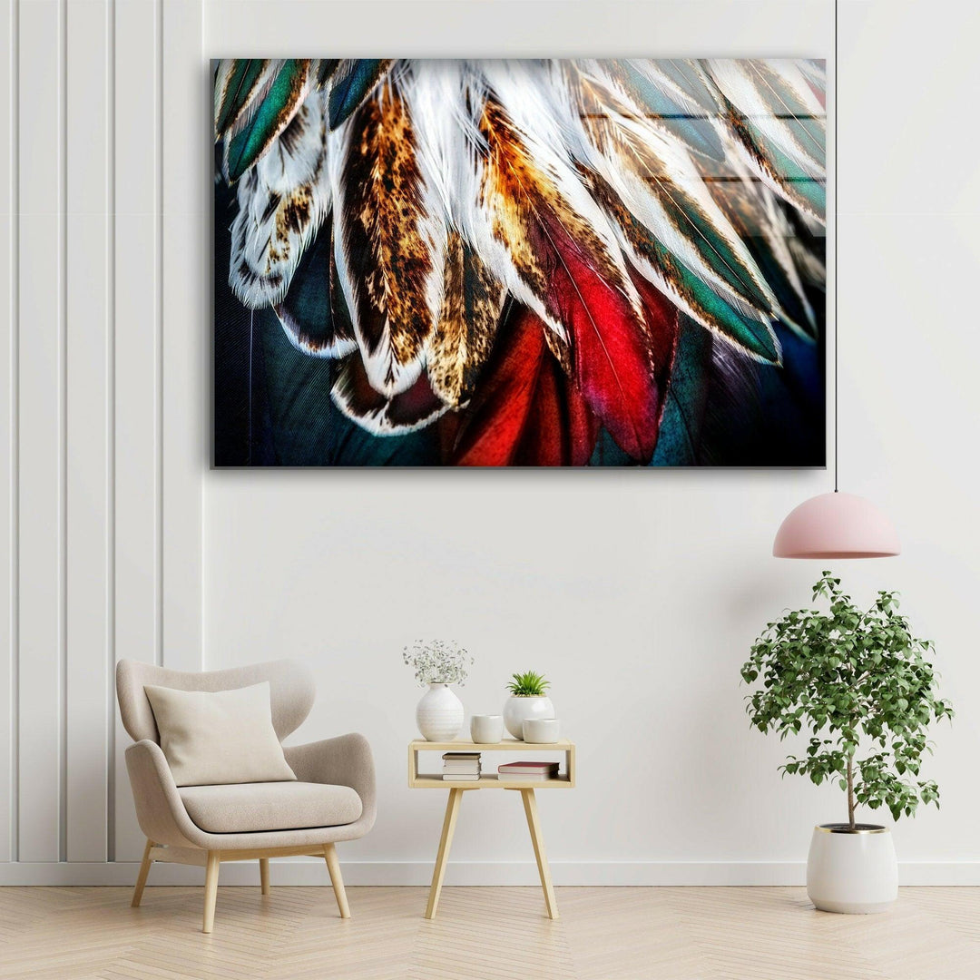 Colored Feathers Glass Wall Art photo print on glass, prints on glass wall art