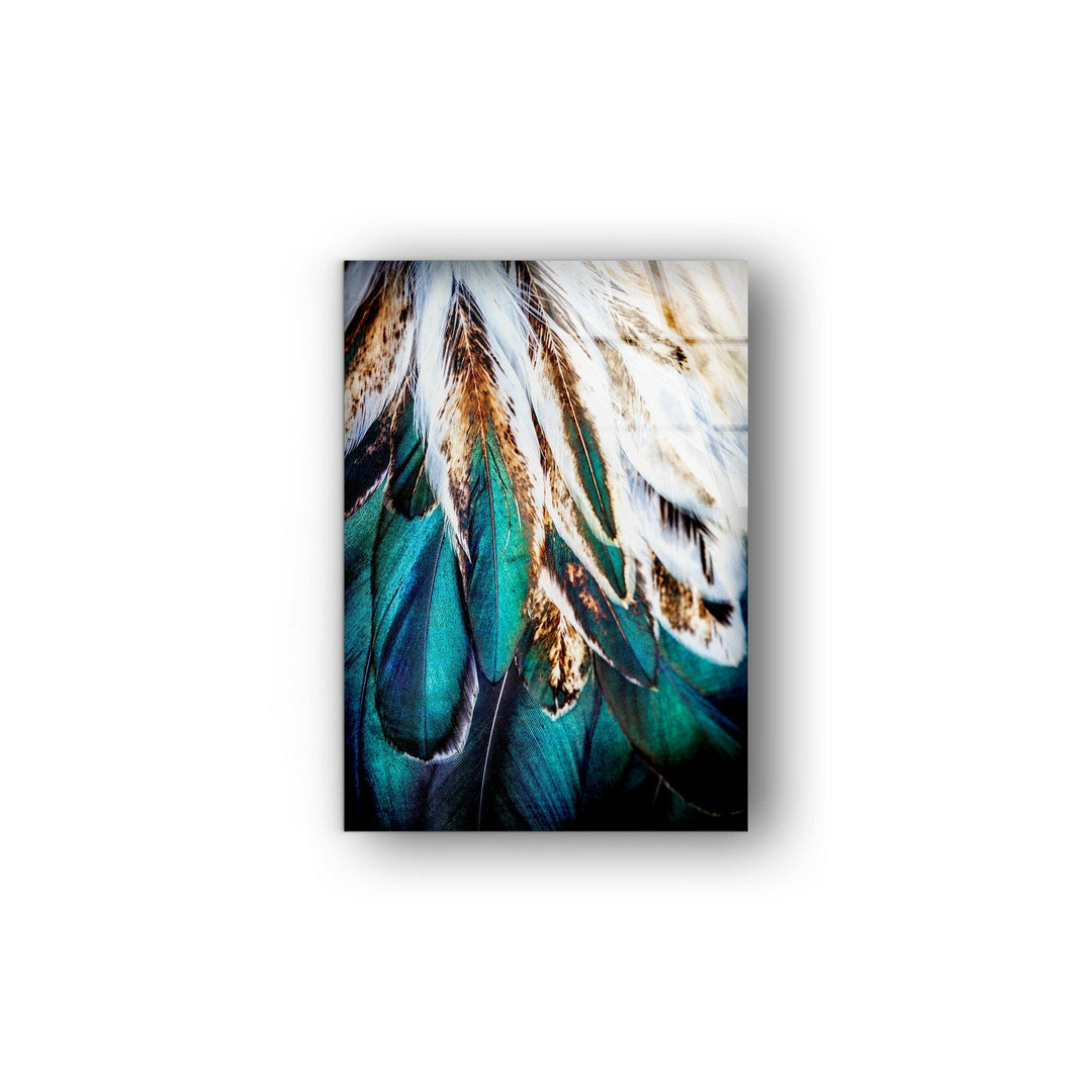 Green Feathers Glass Wall Art , print on glass, glass printed photos