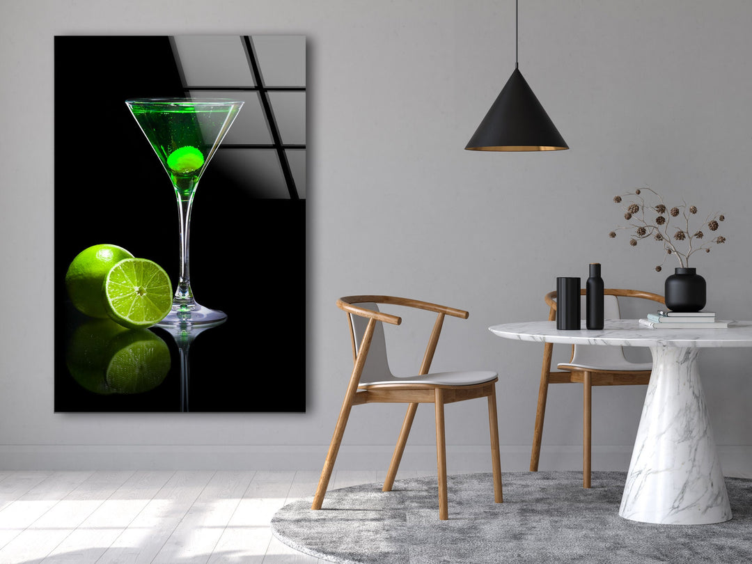 Green Cocktail Glass Wall Art, large glass photo prints, glass wall photos