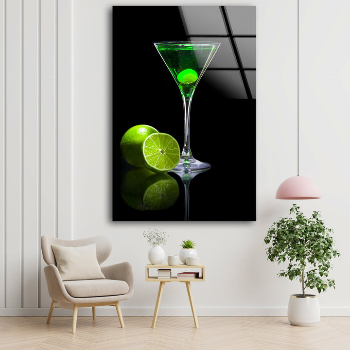 Green Cocktail Glass Wall Art, glass image printing, glass prints from photos