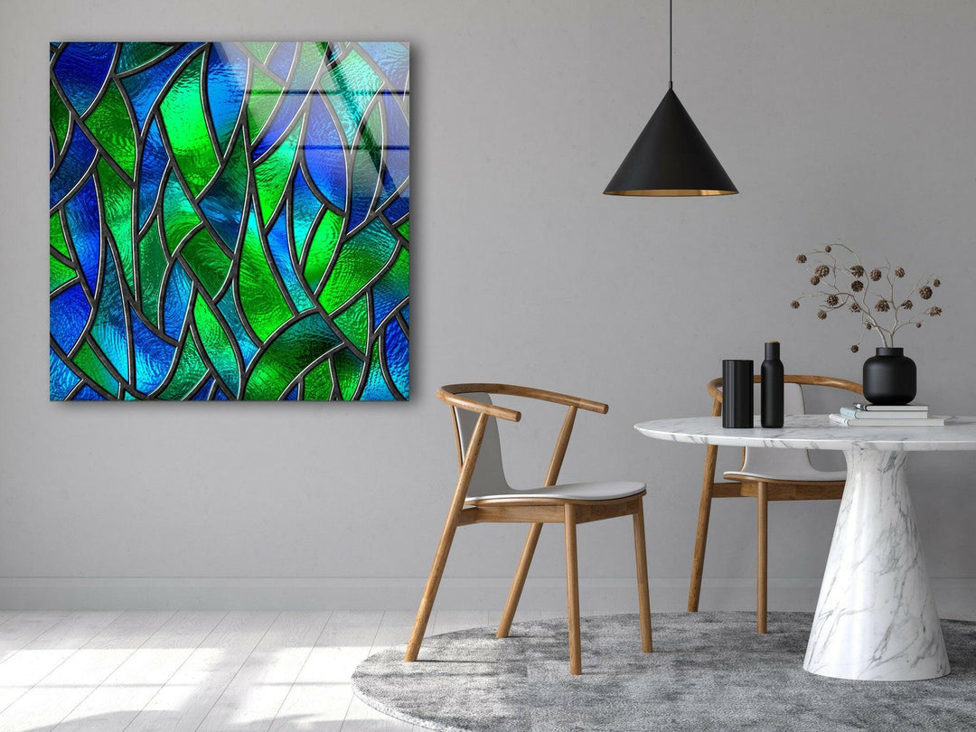 Green Stained Abstract Glass Wall Art Glass Printing Wall Art, Print photos on glass