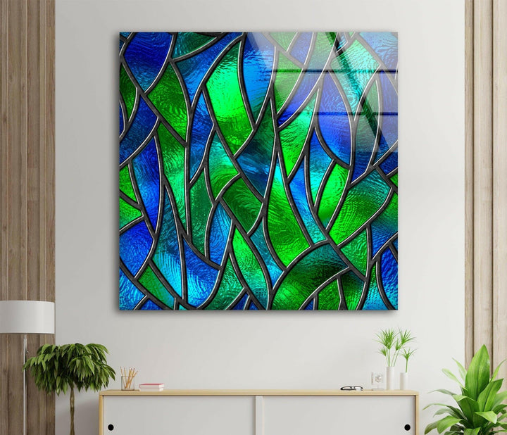 Green Stained Abstract Glass Wall Art print on glass, glass printed photos