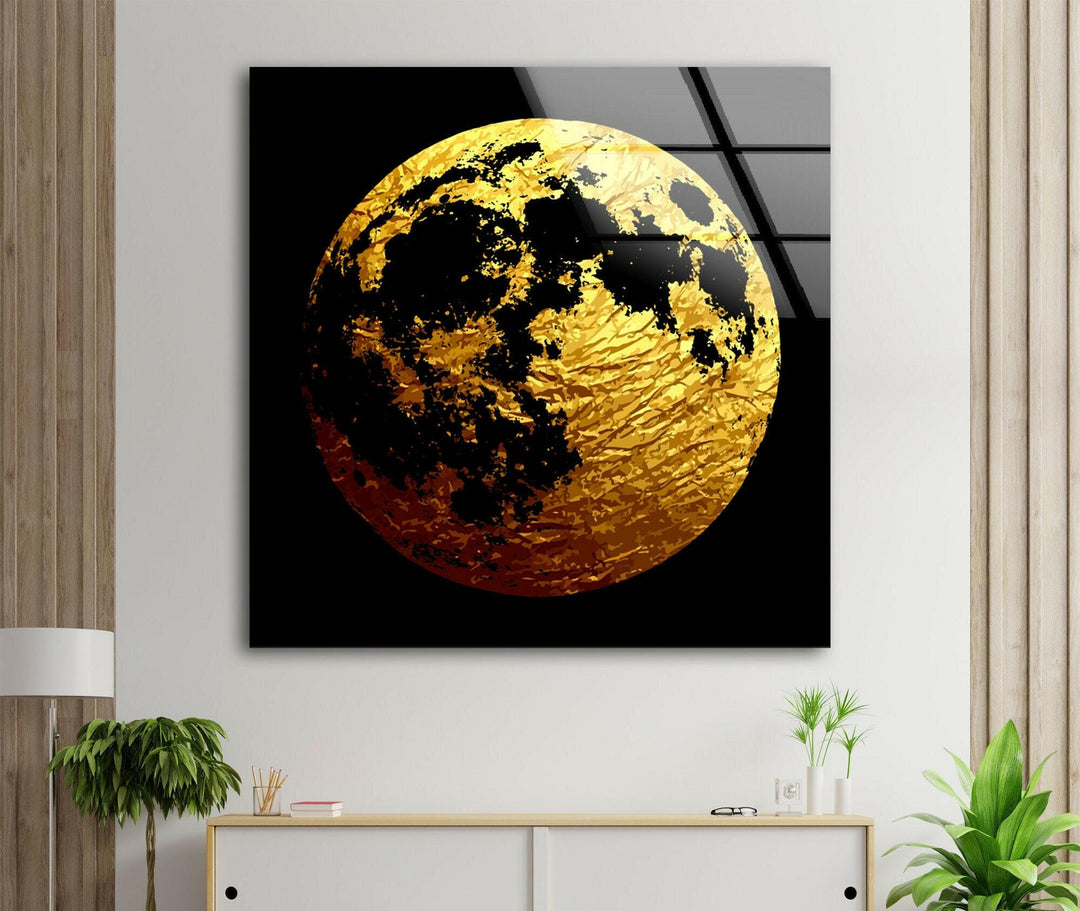 Golden Moon Glass Wall Art, photo print on glass, prints on glass wall art