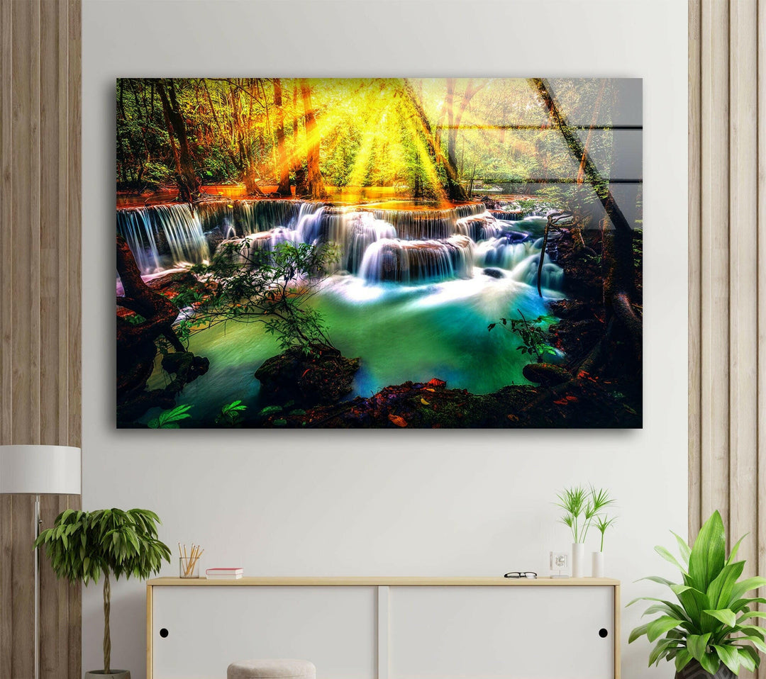 Waterfall Nature Glass Wall Art large glass photo prints, glass wall photos