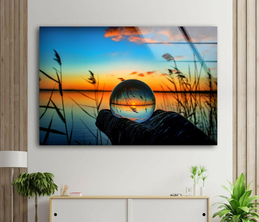 Sunset Ball Unsplash Glass Wall Art print picture on glass, Tempered Glass Wall Art