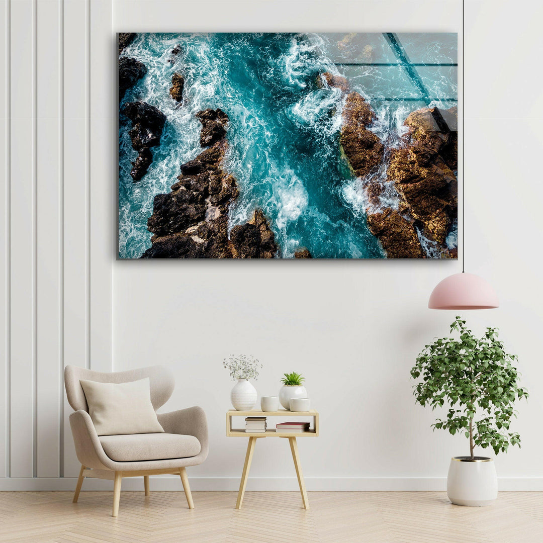 Aerial View Of Sea Waves Glass Wall Art