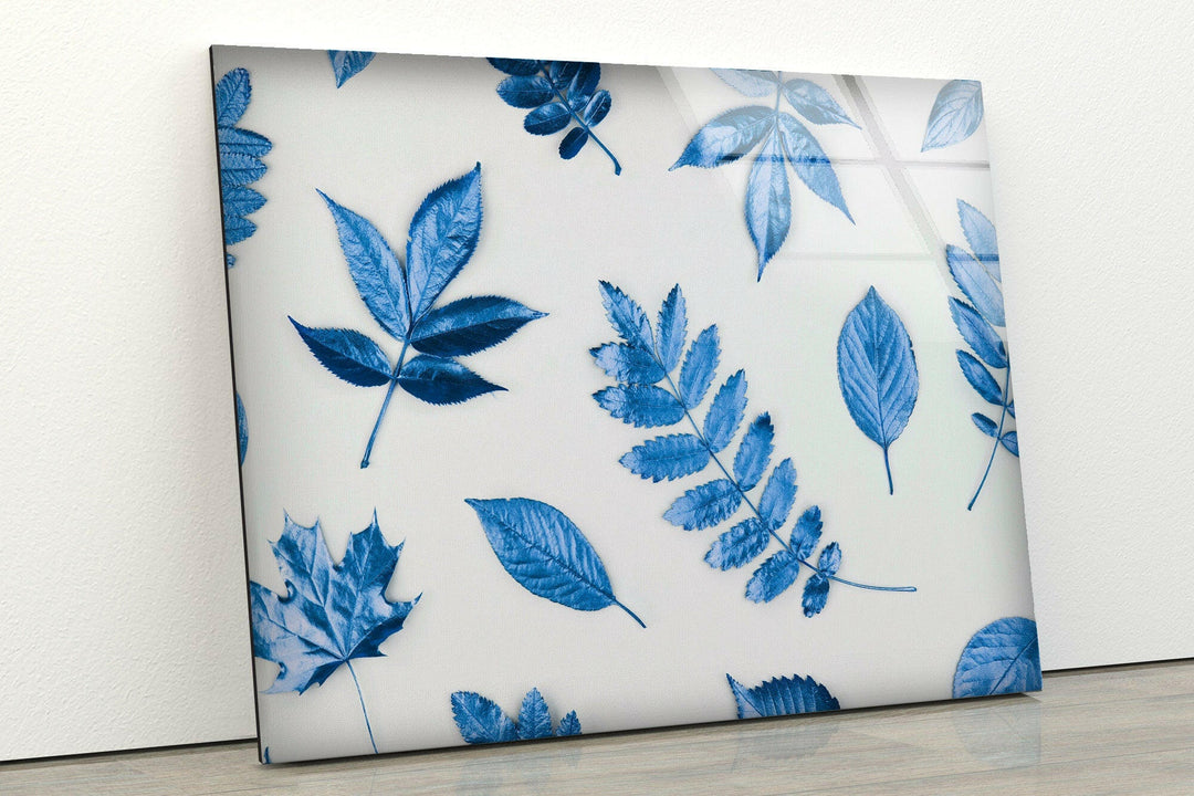 Blue Leaves Glass Wall Art, art glass wall art, glass wall art pictures