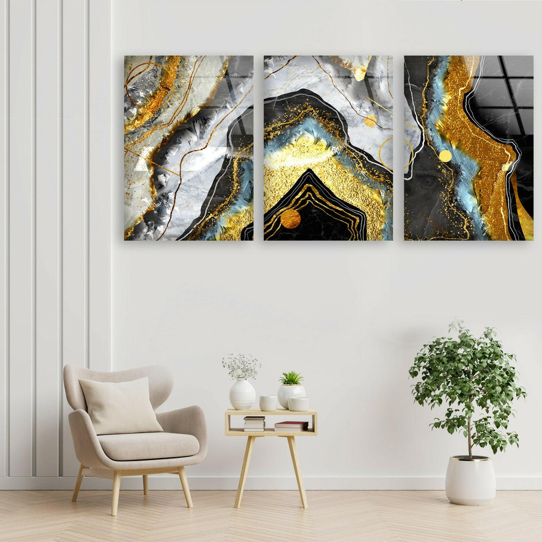 Black, White With Gold Shimmer Marble Glass Wall Art, glass image printing, glass prints from photos