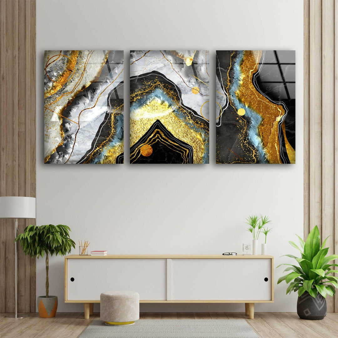 Black, White With Gold Shimmer Marble Glass Wall Art, Glass Printing Wall Art, Print photos on glass